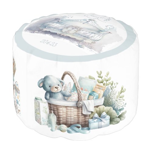 Pouf pour bébé garçon avec motifs et date de naissance