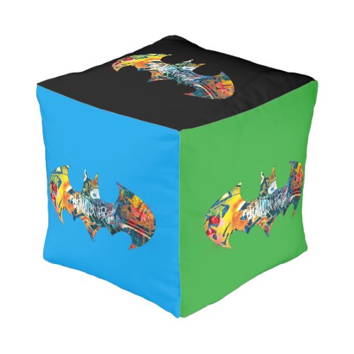 Pouf graffiti néon années 80 avec logo Batman