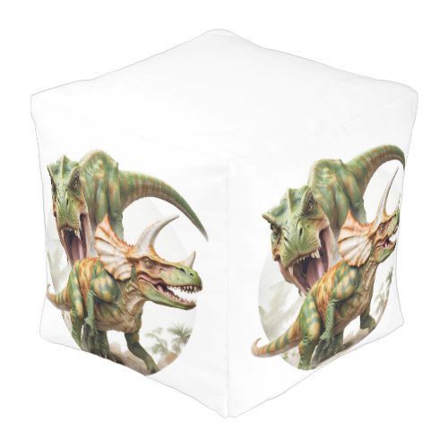 Pouf design bataille de dinosaures