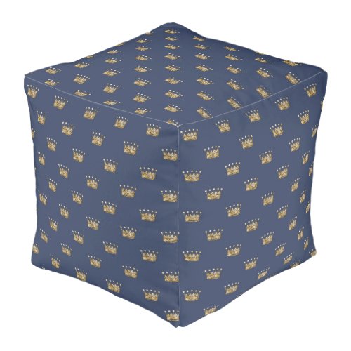 Pouf design couronne bleu marine et or