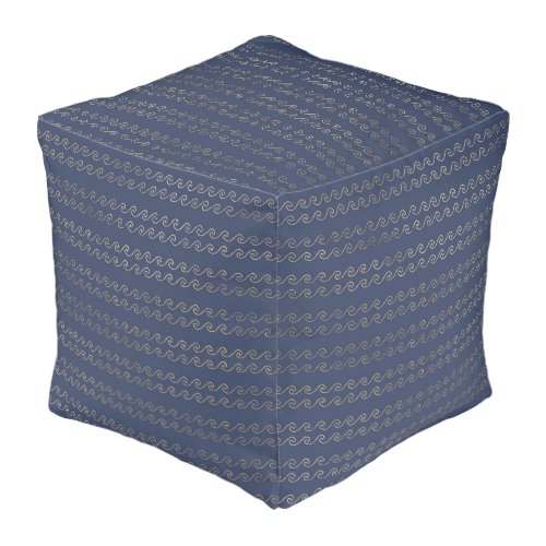 Pouf design vagues bleu marine et or