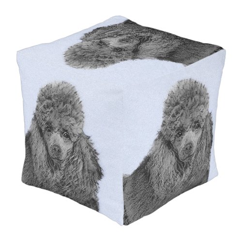 Pouf avec peinture originale de caniche miniature noir