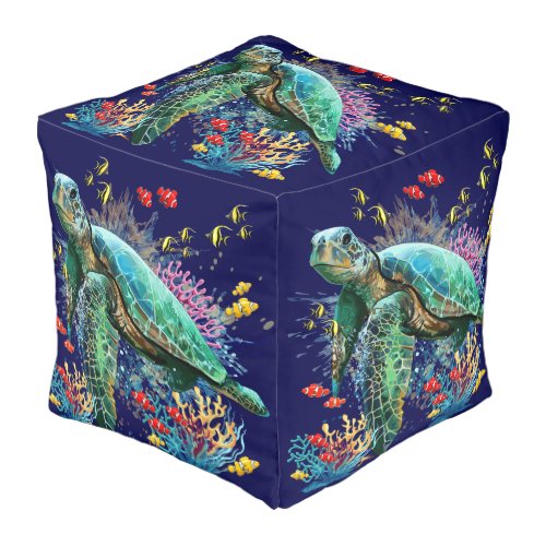 Pouf tortue de mer aquarelle sous-marine