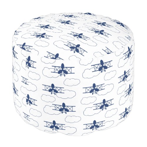 Pouf bleu marine avec avion vintage pour bébé garçon