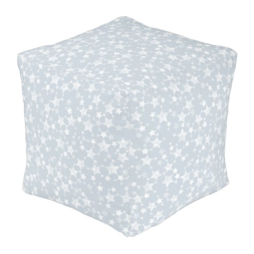 Pouf bleu poussiéreux avec motif étoiles blanches en linogravure