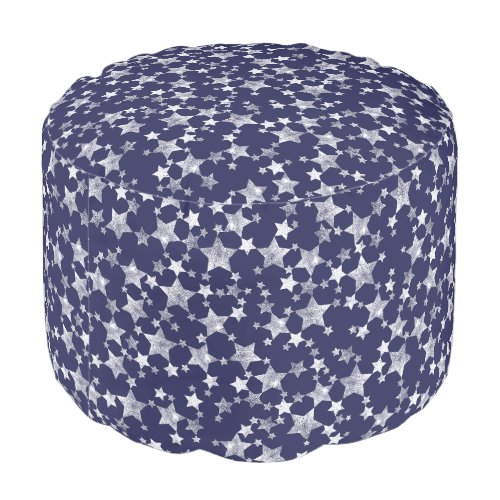 Pouf imprimé étoiles blanches sur fond bleu nuit
